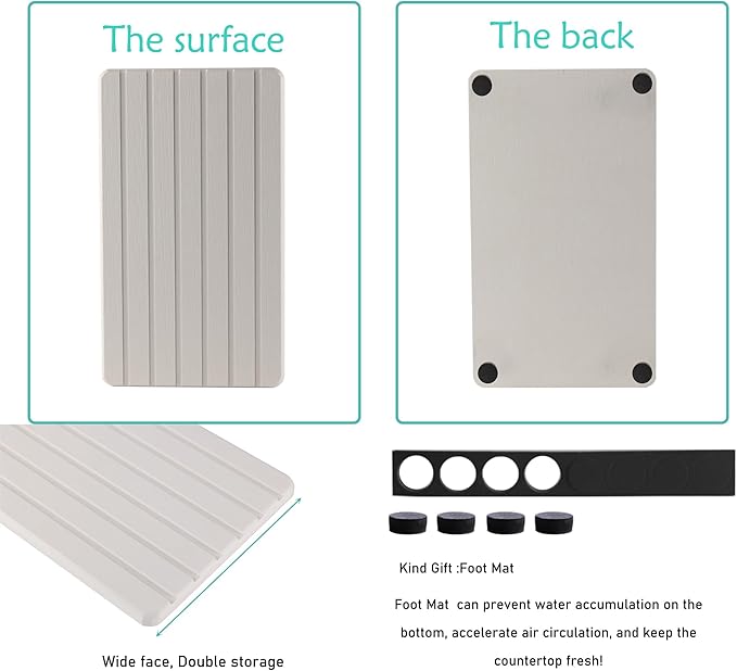 2 PCS Water Absorbent Diatomite Coasters (9.5" x 5.5"), Grooved Design, Water Absorbing Stone Used for Hand Soaps & Plants & toiletries in The Modern Home