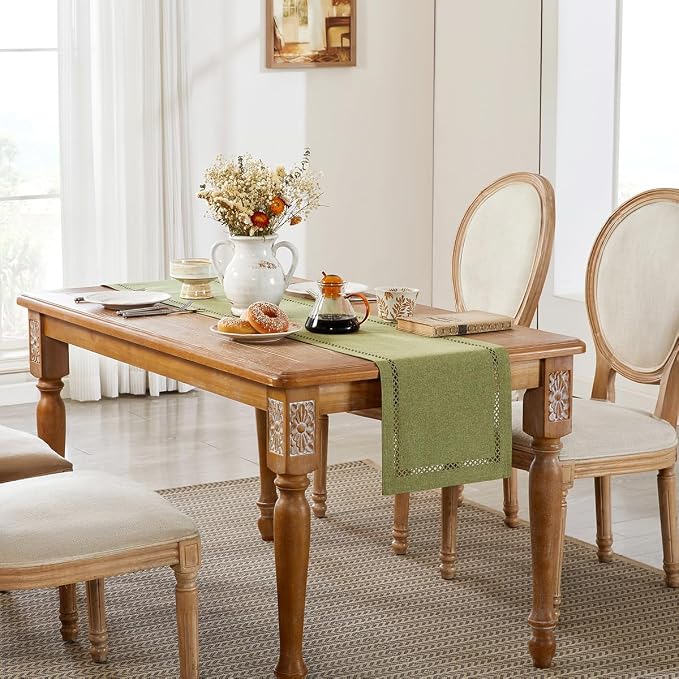 Rustic Burlap Table Runner, Sage Green Table Runners 48 inches Long | Double - Image 5