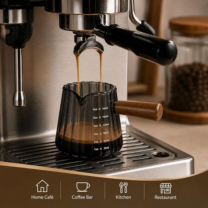 2 Pack Espresso Measuring Cup 6oz, Febwind Ribbed Borosilicate Glass Espresso - Image 4