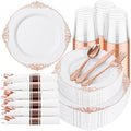 350 Pcs Rose Gold Plates for Party | Elegant Dinnerware for 50 Guests, Includes by Hioasis