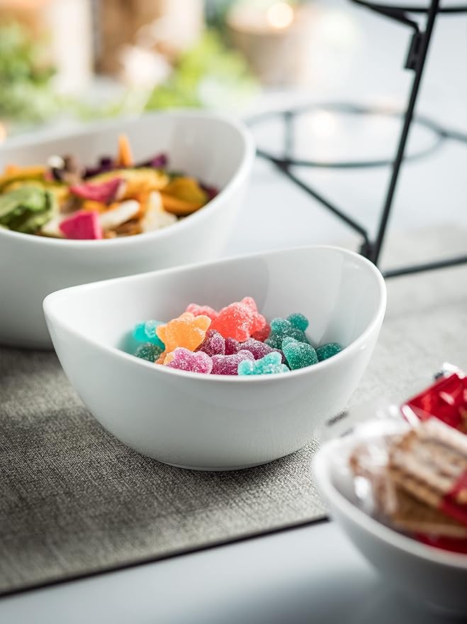 3 Tier Serving Bowls with Stand, Serving Dishes Chips and Dip Serving Set for Entertaining Party, Ceramic Serving Bowl Food Display for Fruit Salad Soup Snacks, Microwave & Dishwasher Safe