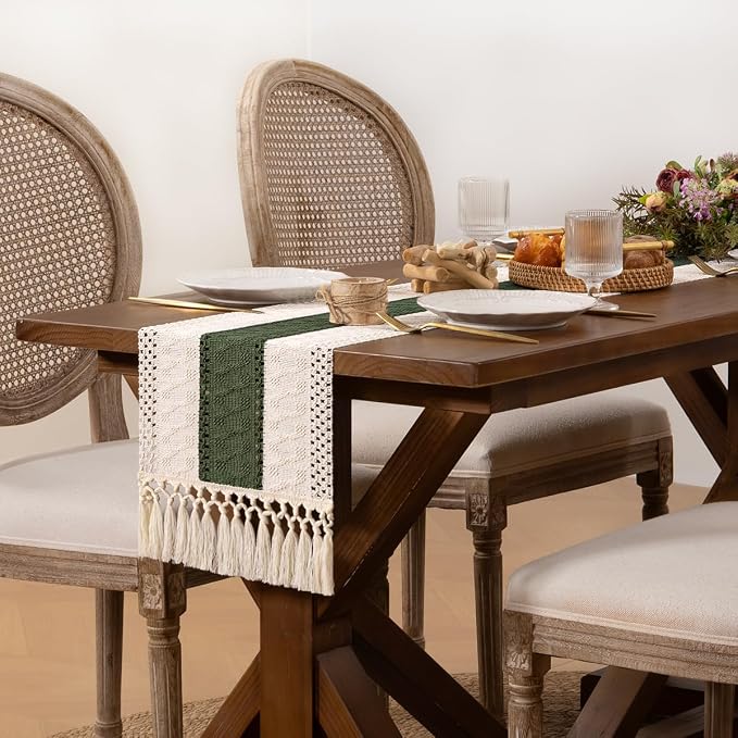 DeZerlor Boho Macrame Table Runner Spring Easter Farmhouse Woven Table Runner - Image 3