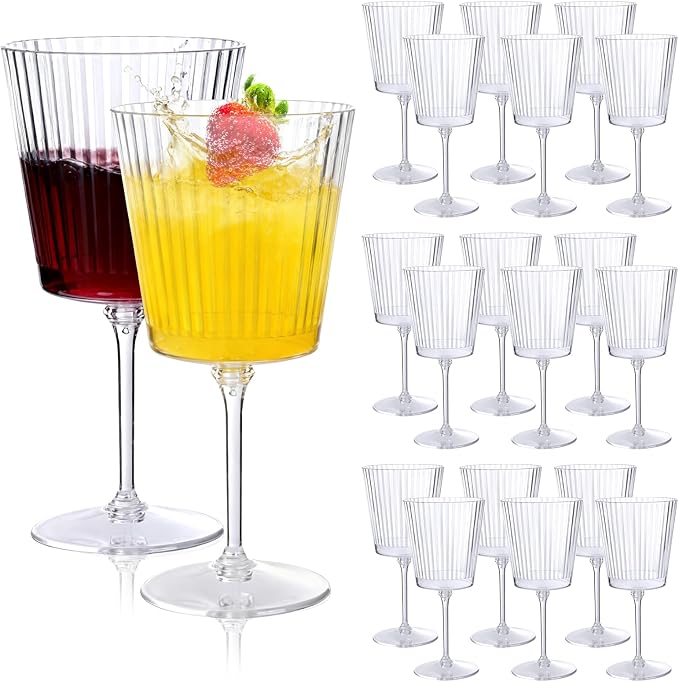 LIYH 20 Pcs Plastic Ribbed Wine Glasses 13.5 Oz, Plastic Goblets Vintage Style by LIYHLoveinyourheart