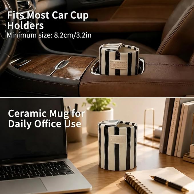 Ceramic Coffee Mug with Half Lid, 12oz To Go Coffee Mug, Handcrafted Striped - Image 5