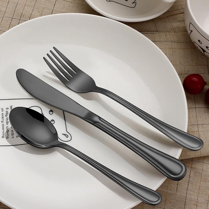 LIANYU 12-Piece Black Kids Silverware Set, Stainless Steel Toddler Utensils - Image 3
