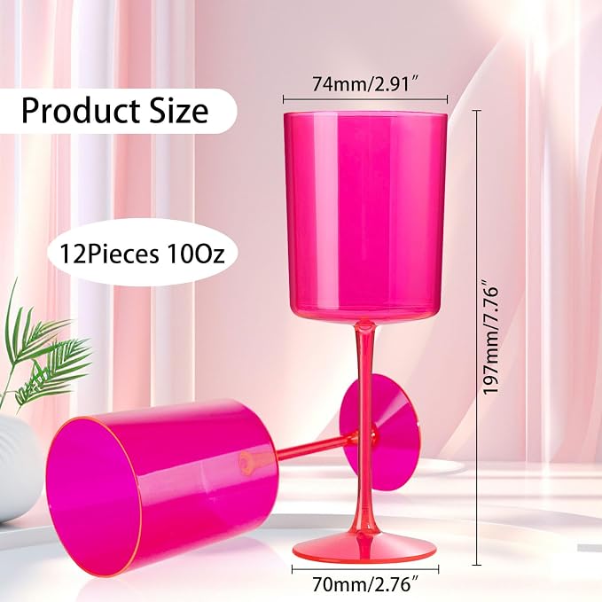 Ciaell 12 Pack Hot Pink Plastic Wine Glasses - Image 2