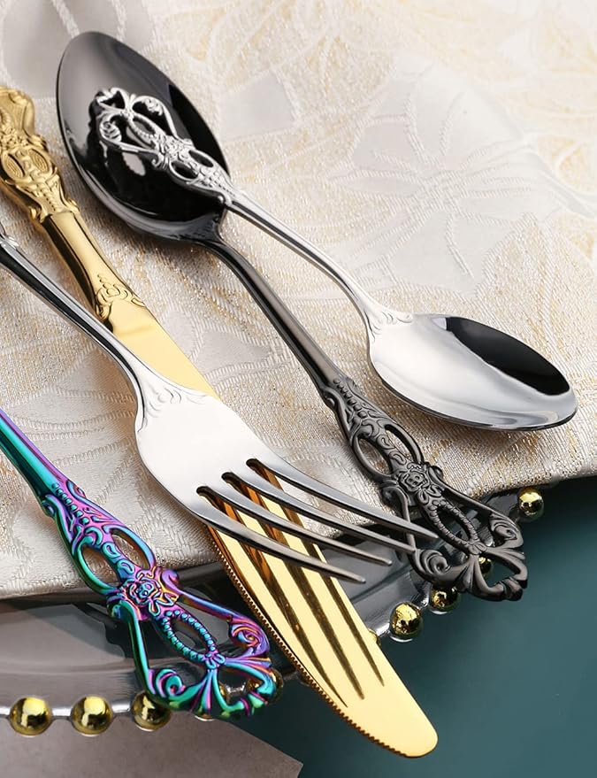 Silverware Set for 14 Stainless Steel Flatware Set Palace Style Hollow Relief Decoration 56 Piece Cutlery Utensils Include Knives Forks and Spoons Tableware Set for Home Kitchen Restaurant Party