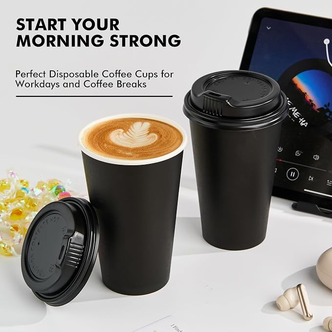 RACETOP Coffee Cups with Lids 16 oz, 100 Pack Disposable To Go Cups, To-go - Image 9