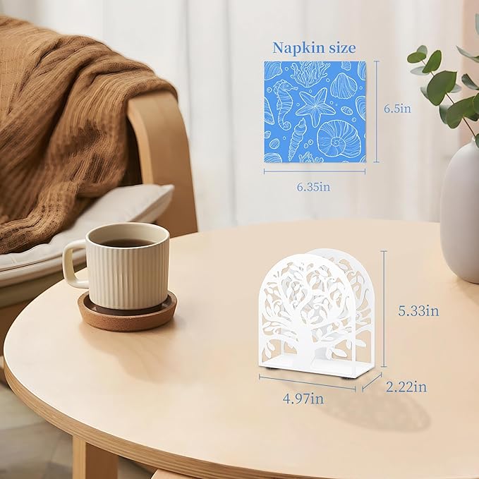 YAJIACLONE Tree of Life White Metal Napkin Holder, Upright Metal Tabletop Napkin Holder for Kitchen Countertop & Dining Table.