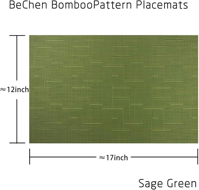 Vinyl Placemats,Washable Table Mats Easy to Clean Woven Placemats for Dining Table Set of 4 (Sage Green)