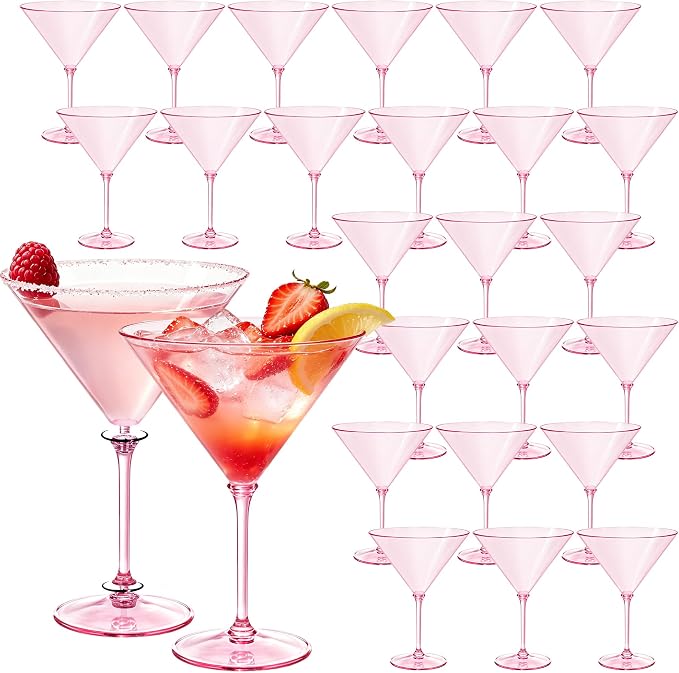 Plastic Martini Glasses Set of 24, 9 oz Pink Cocktail Cups | Unbreakable by Unknown