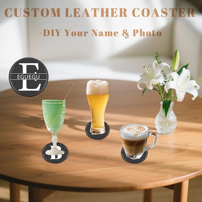 Custom Coaster, Personalized PU Name Coasters Set of 6 - Image 5