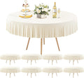 8 Pack Ivory Spandex Round Tablecloths for 72in Table, Stretchy Fitted 6FT Round Table Cloths, Wrinkle Free Table Cover with Skirt for Wedding Birthday Party Bridal Shower Banquet
