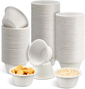 LeonBach 100 Pack Natural Bagasse Fiber Bowls 2oz Disposable Paper Cups Microwavable Safe Sample Snack Charcuterie Serving Cups Disposable Ramekins for Sauce Portion Condiment Ice Cream, White