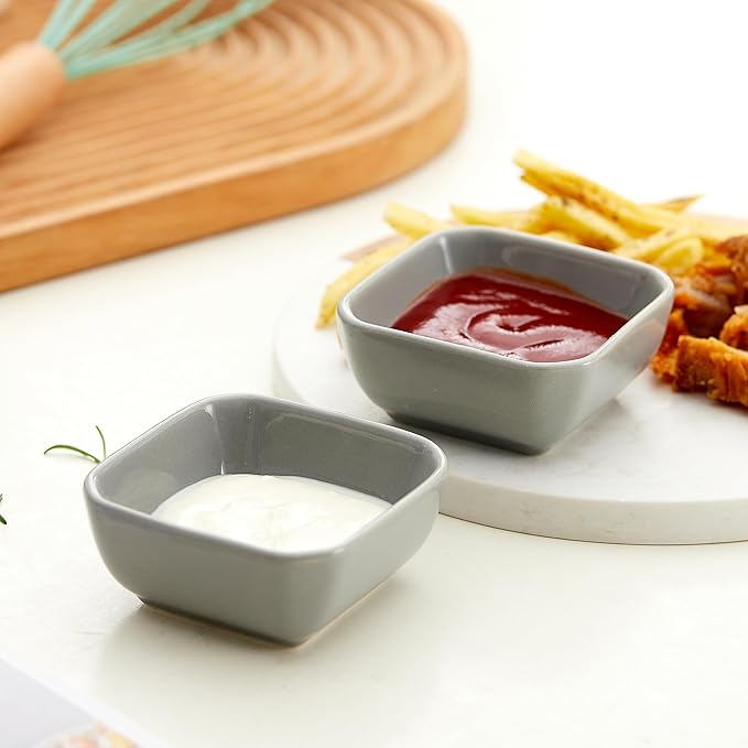 Ceramic Dipping Bowls Set of 6,3 Ounce Porcelain Small Mini Dip Bowl Square Soy Sauce Dish - Good for Tomato Sauce, Sushi Soy, BBQ,Charcuterie Board(Grey)