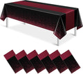 MASHAN 6Pcs Black Maroon Tablecloths, Rectangular Plastic Table Covers by MASHAN