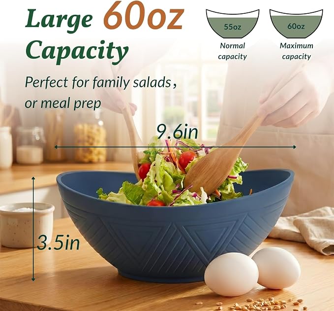 Wheat Straw Bowl Set of 6-60 OZ Large Salad Bowls, Microwave and Dishwasher - Image 2