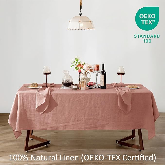 Talasily Linen Tablecloth 100% Pure Linen Table Cloth 60x84 Inches Rectangle Tablecloths Washable Cloths for Kitchen, Dining, Buffet Parties, Holidays, Picnic, Weddings and Restaurants-Muddy Pink