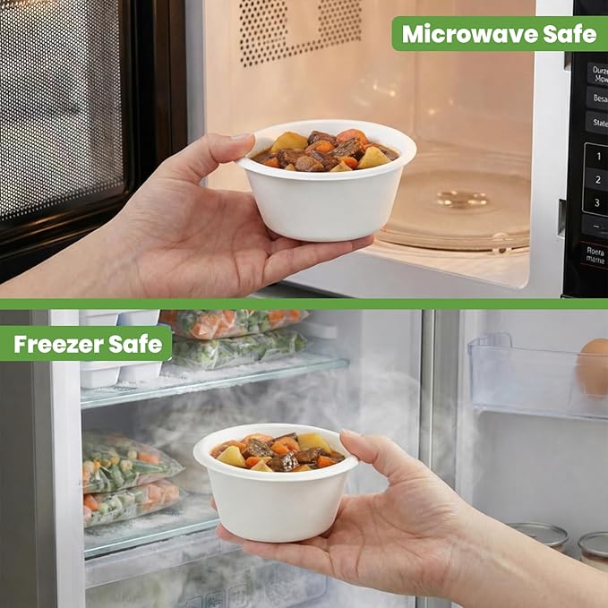 Disposable Paper Bowls, 200 Pack 8 oz, Heavy-Duty Compostable, Eco-Friendly, Bagasse Bowl for Soup, Salad, Dessert & More