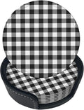 6 Pcs Black White Striped Plaid Leather Coasters by NiuKom