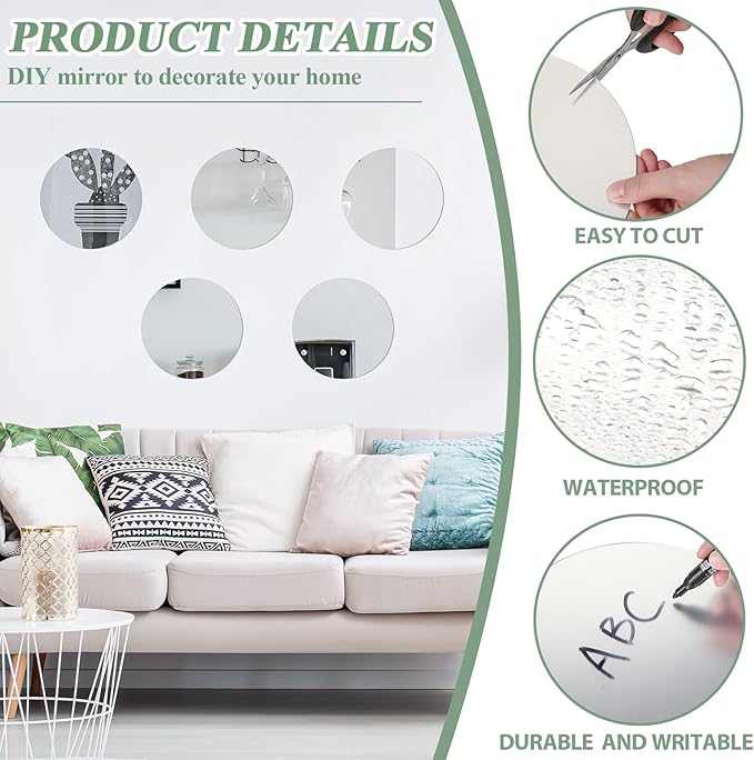 Cindeer Set of 24 Acrylic Round Mirror Plate Circle Mirror Trays Wedding Baby Shower Party Centerpieces for Tables Self Adhesive Non Glass Stickers for Home or Wall Candle Crafts Decor(6 Inch)