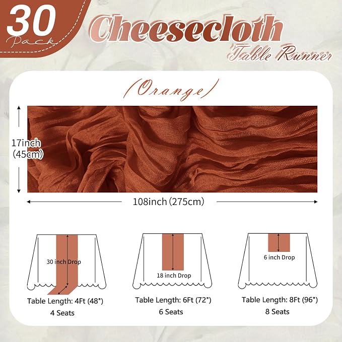 30 Pack Terracotta Cheesecloth Table Runner 17 x 108 inch Cheese Cloth Table - Image 2