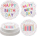 60PCS Birthday Plates and Napkins Set, Serve 20 | Rainbow Dot Party Supplies by BORAENDEY