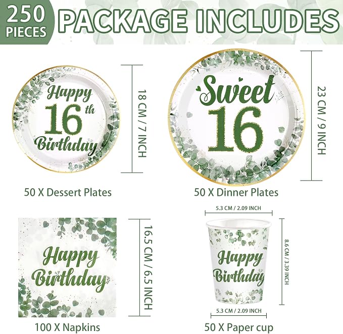 250 Pcs Sage Green Sweet 16 Party Decorations, Serves 50 | Sage Green 16th - Image 4