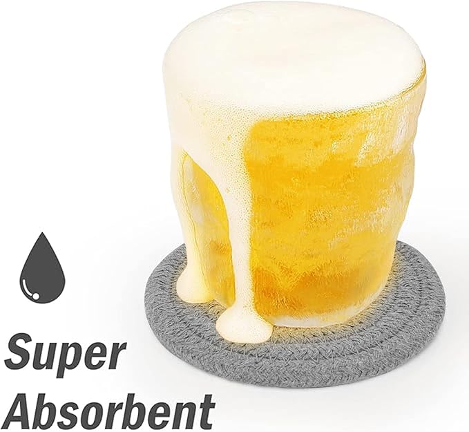 ABenkle Drink Coasters with Holder Set of 10, Cotton Woven Absorbent Coasters for Drinks, Minimalist Home Decor Coaster Set for Wooden Tabletop Protection Table, 4.3 inches