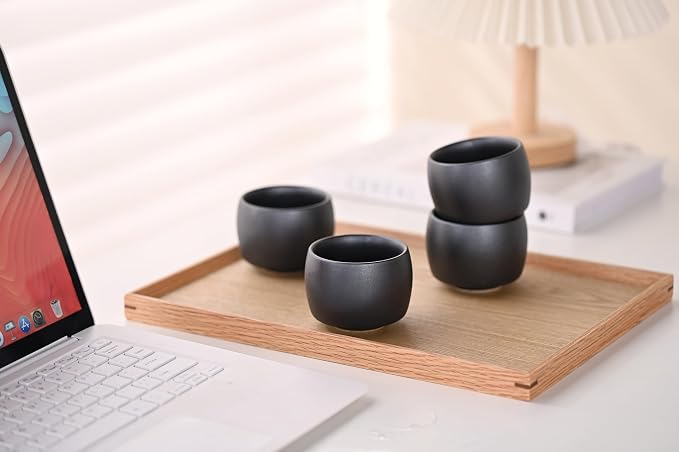 Rural Style Small Ceramic Espresso Cups Set of 4 Coffee Mugs 5oz Black | Tea - Image 7