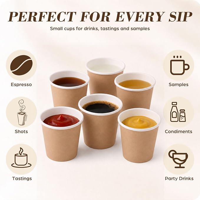 200 Pcs Mini Coffee Cups Brown Culture Cup 2oz Disposable Bathroom Cups Paper - Image 5