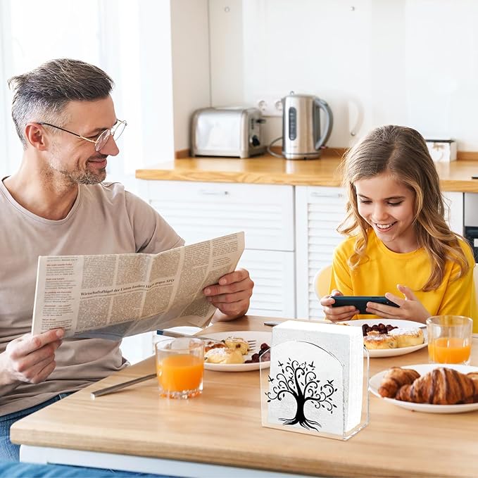 Tree of Life Decor Napkin Holder for Table, 2 Pack 5"x5" Spring Paper Holder for Kitchen, Party, Dining Restaurant, Bar Summer Rustic Cocktail Paper Napkin Dispenser for Table Decoration Gift