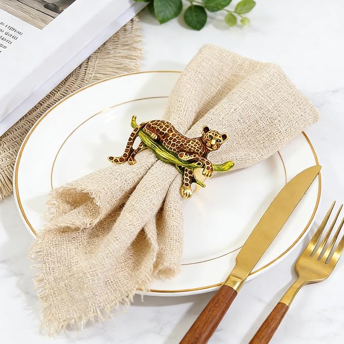 Gold Leopard Napkin Rings Set of 6 Safari Cheetah Napkin Ring - Image 2