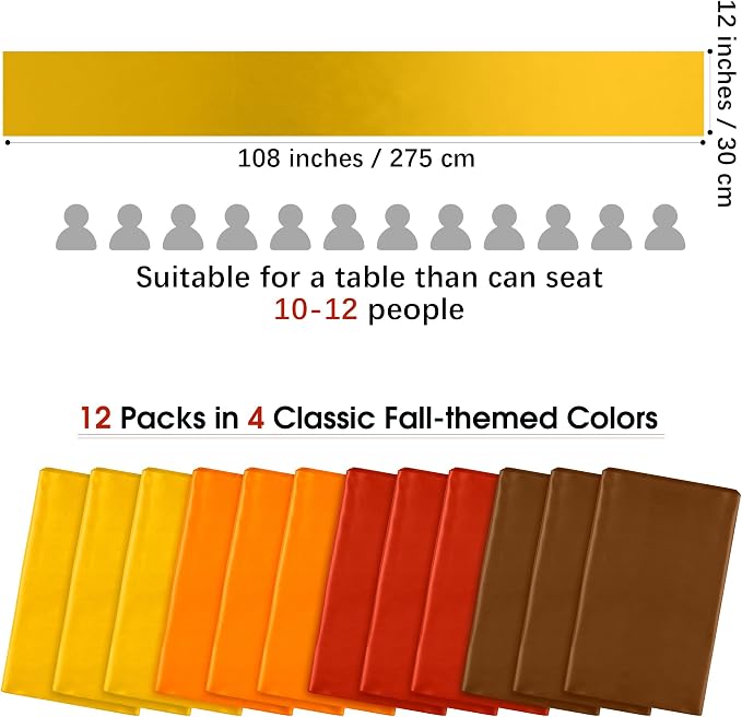 Aneco 12 Pack Satin Table Runner 12 x 108'' Fall Long Wedding Table Runner | - Image 2