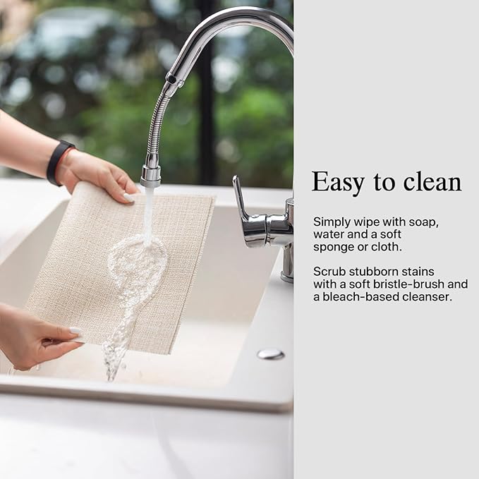 Placemats Set of 6 - Easy Clean Woven Vinyl Placemat for Dining Table, Indoor/Outdoor Place Mats, Washable PVC Table Mats（Beige）
