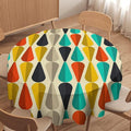 Vintage Bohemian Mid Century Round Tablecloth, Retro 50s 60s Geometric Pattern Print Tablecloth for Home Party Dining Room Kitchen Decor 36Inch(90cm)