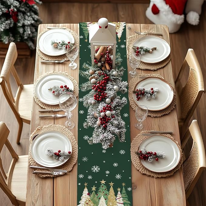 Christmas Table Runner 13x120 Inch, Xmas Trees Snowflakes Holiday Decorative - Image 4