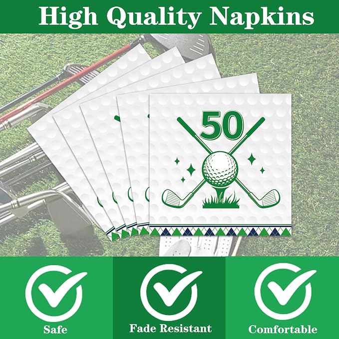 Rakuto Golf 50th Birthday Party Decorations 96PCS Plates Napkins Forks | Golf - Image 4