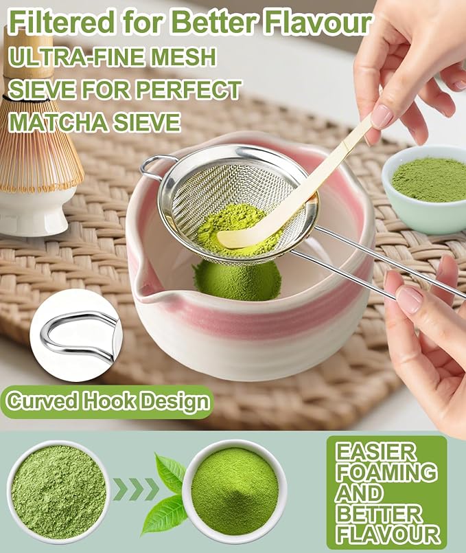 JBER Matcha Whisk Set, Handmade Whisk 100 Prongs, Sifter - Image 3