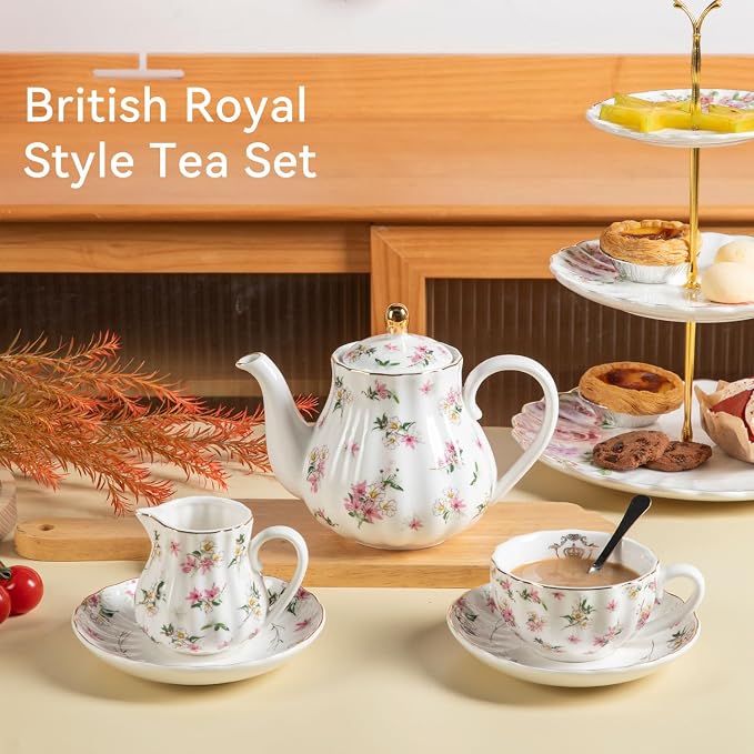 Porcelain Tea Sets British Royal Series, 8 OZ Cups & Saucer Service - Image 2