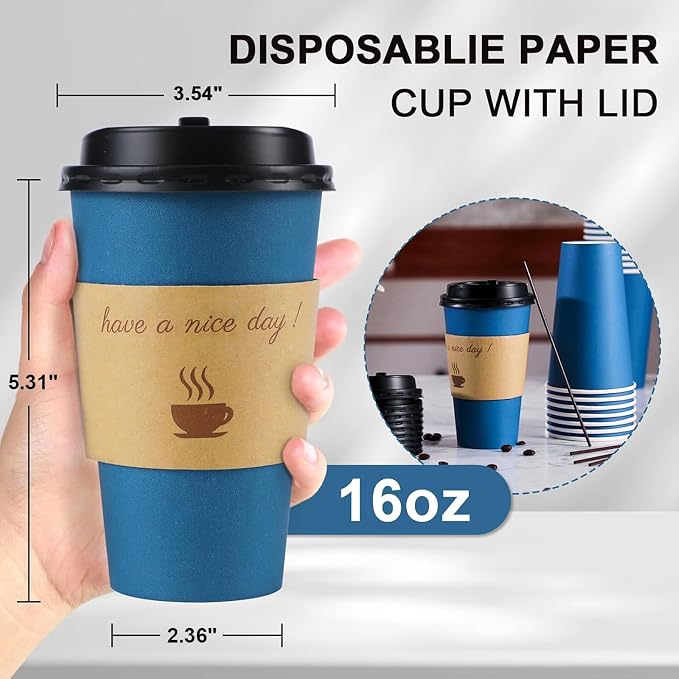 Clawsoff 100 Pack 16 oz Disposable Paper Coffee Cups - Image 2