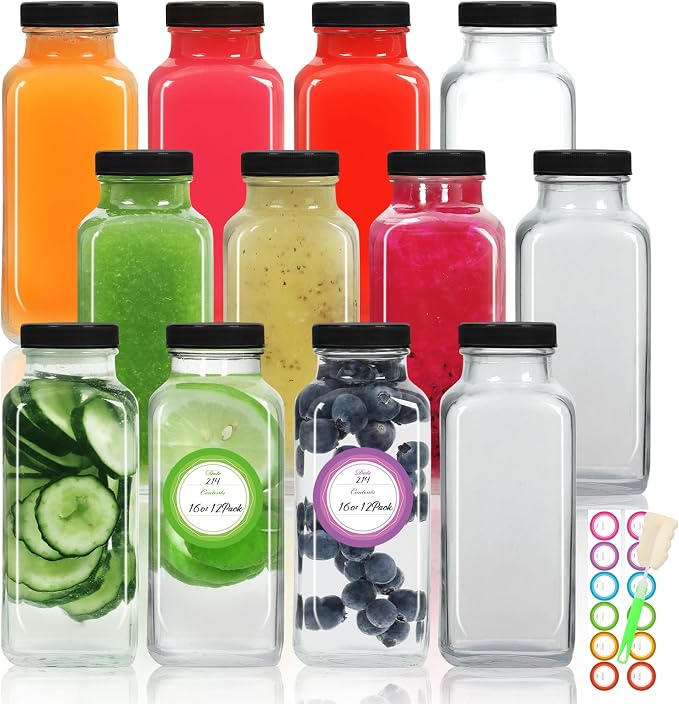 STARSIDE 16oz Glass Juice Bottles 12-Pack by STARSIDE