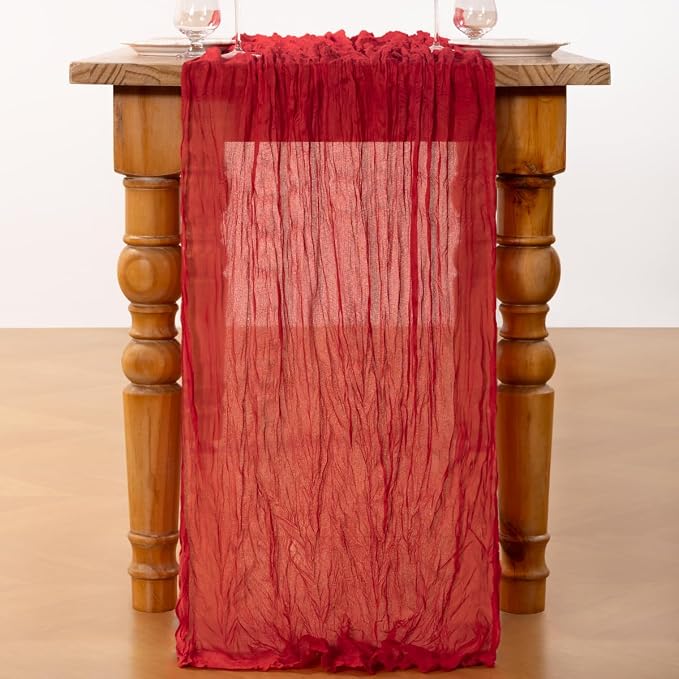 DeZerlor Red Cheesecloth Table Runner 1 Pack Christmas Runner | 120Inches Gauze - Image 4