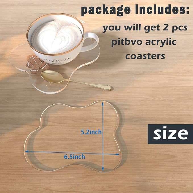 2 PCS Acrylic Coasters, Aesthetic Drink Coaster for Coffee Table, Clear Heat-Resistant Decorative Plates for Home Office Desk, Scratch-Proof Cup Protector for Kitchen Bar (Irregular Cloud Shaped 2Pcs)
