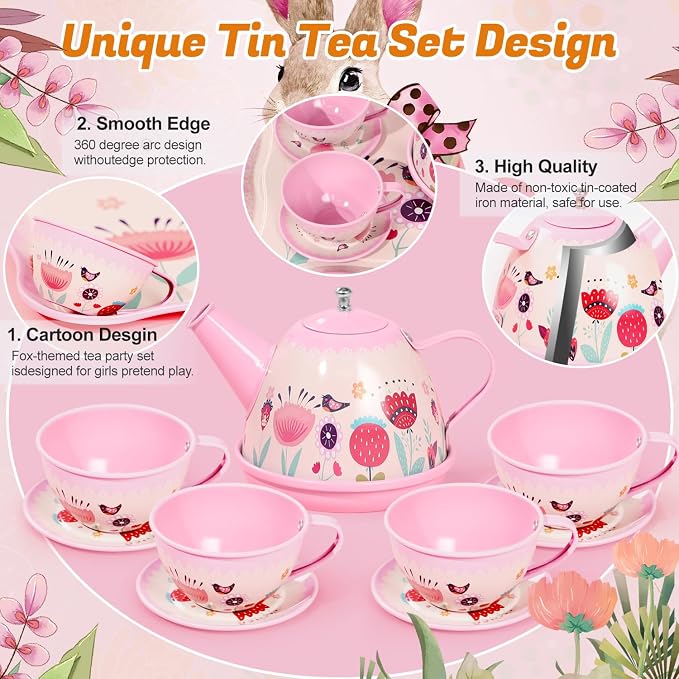 Tea Party Set for Little Girls, Kids Kitchen Pretend Playset, Montessori Toys - Image 4