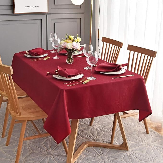 maxmill Jacquard Tablecloth Swirl Design Water Resistance Antiwrinkle Heavy Weight Soft Table Cloth for Buffet Banquet Parties Event Holiday Dinner Rectangle 60 x 84 Inch Red