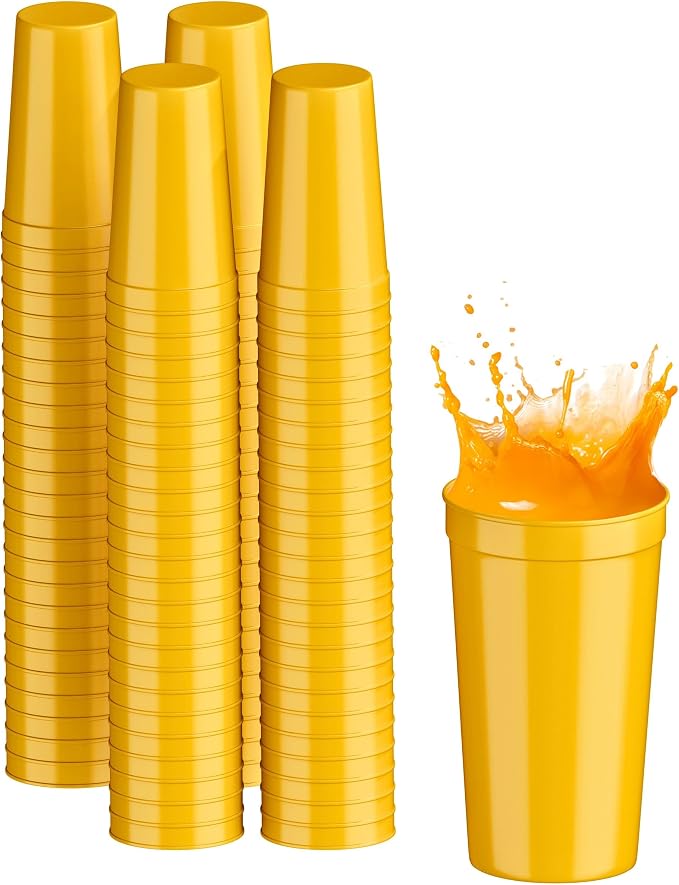 PartyPrints 100 Pack 32 oz Yellow Blank Plastic Cups, Colored Plastic Drinking by PartyPrints
