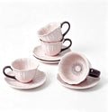 KOOV Latte Cup and Saucer Set of 4, Vintage Hand-Painted 10 oz Ceramic by KOOV