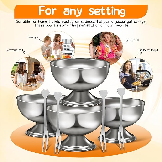 4 Pcs Stainless Steel Dessert Cup Dessert Cups Dessert Bowls Steel Desserts Gold Footed Metal Dessert Glasses Sauce Cups Pasta Salad Mug Ceramics Ice Cream Dish