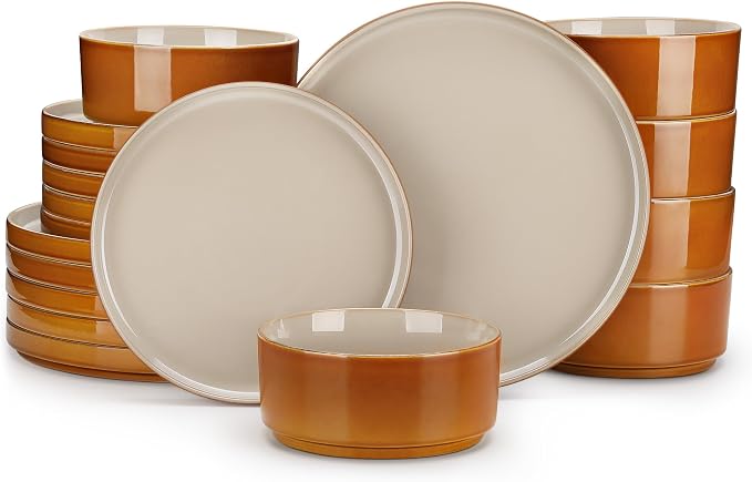 vancasso ONION Ceramic Plates and Bowls Sets, 18 Pieces Grey Dinnerware Sets by vancasso